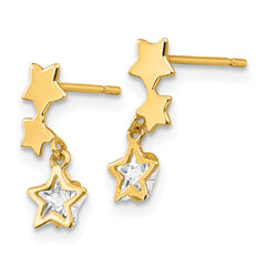 14K Gold CZ Star Dangle Earrings for Girls Polished, Nickel-Free