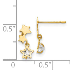 14K Gold CZ Star Dangle Earrings for Girls Polished, Nickel-Free