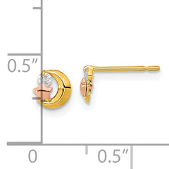 14K Two-Tone Gold Moon & Star CZ Earrings for Women Polished, Nickel-Free