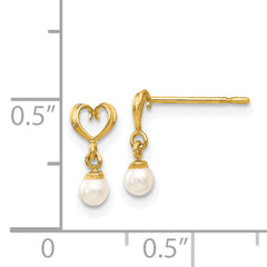 14K Gold Freshwater Cultured Pearl Heart Dangle Earrings  Polished, Nickel-Free
