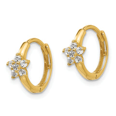 14K Gold Children's Flower Hoop Earrings with CZ Stones, Polished Finish