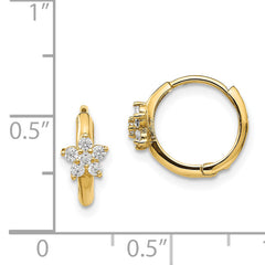 14K Gold Children's Flower Hoop Earrings with CZ Stones, Polished Finish
