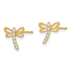 14K Gold Dragonfly Earrings with CZ Stones for Girls Polished, Nickel-Free