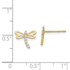 14K Gold Dragonfly Earrings with CZ Stones for Girls Polished, Nickel-Free