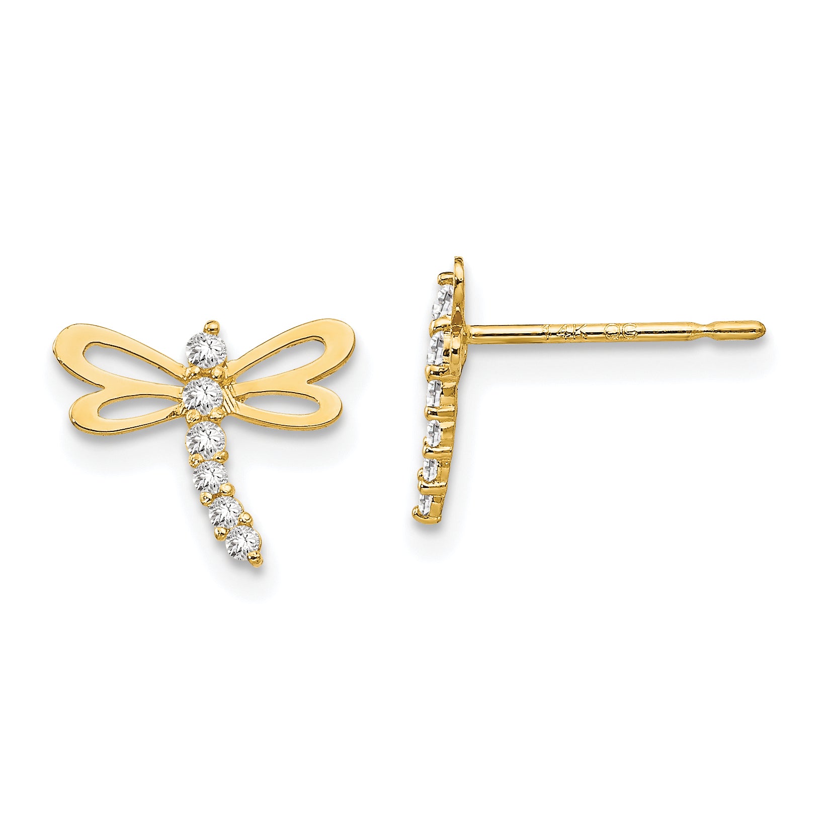 14k Madi K CZ Children's Dragonfly Post Earrings