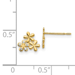 14K Gold Children's Flower Earrings with CZ Stones, Polished Finish