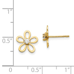 14K Gold Children's Flower Earrings with CZ Stones, Polished Finish, Nickel-Free