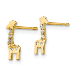 14K Gold Giraffe Earrings with CZ Stones, Polished Finish, Nickel-Free