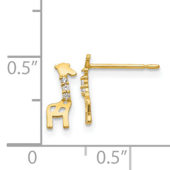 14K Gold Giraffe Earrings with CZ Stones, Polished Finish, Nickel-Free