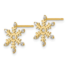 14K Gold CZ Snowflake Earrings for Girls Polished, Nickel-Free
