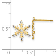 14K Gold CZ Snowflake Earrings for Girls Polished, Nickel-Free