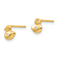 14K Gold CZ Children's Duck Post Earrings Polished, Nickel-Free