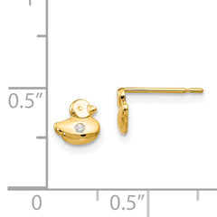 14K Gold CZ Children's Duck Post Earrings Polished, Nickel-Free