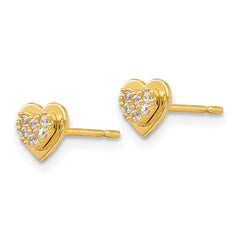 14K Gold CZ Children's Heart Earrings with Polished Finish Nickel Free