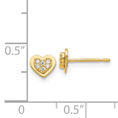 14K Gold CZ Children's Heart Earrings with Polished Finish Nickel Free