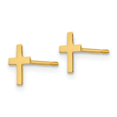 14K Gold Children's Cross Earrings with Polished Finish, Nickel-Free