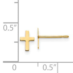14K Gold Children's Cross Earrings with Polished Finish, Nickel-Free