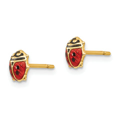14K Gold Ladybug Enamel Earrings with Polished Finish, Nickel Free