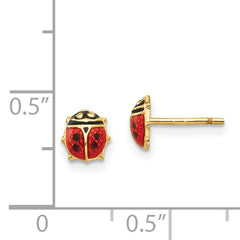 14K Gold Ladybug Enamel Earrings with Polished Finish, Nickel Free