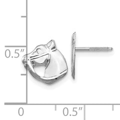 14K White Gold Horse Post Earrings with Polished Finish and Screwback