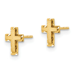 14K Gold Diamond-Cut Cross Earrings for Women with Satin Polished Finish