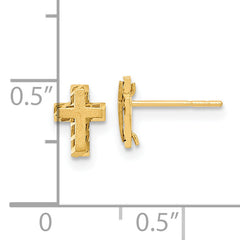 14K Gold Diamond-Cut Cross Earrings for Women with Satin Polished Finish