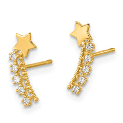 14K Gold CZ Shooting Star Ear Climbers for Kids Polished, Nickel-Free