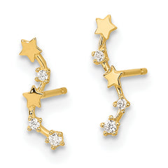 14K Gold Curved Star CZ Dangle Earrings Polished, Nickel-Free Ear Climbers