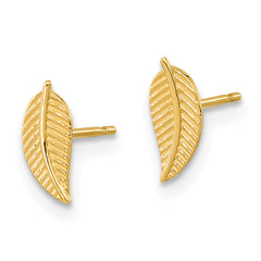 14K Gold Leaf Earrings for Kids with Polished Finish, Nickel-Free