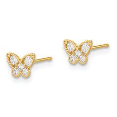 14K Gold Cubic Zirconia Butterfly Earrings for Kids Polished & Nickel-Free