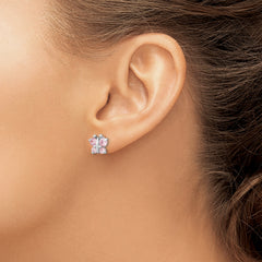 14K White Gold Pink CZ Butterfly Earrings with Polished Finish for Kids