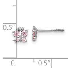 14K White Gold Pink CZ Butterfly Earrings with Polished Finish for Kids