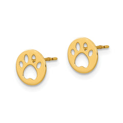 14K Gold Pawprint Post Earrings for Kids Polished Nickel-Free Design