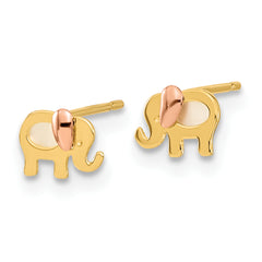 14K Two-Tone Gold Children's MOP Elephant Earrings Polished, Nickel-Free