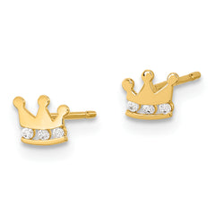 14K Gold Madi K Kids Crown Earrings with CZ Stones Polished, Nickel-Free