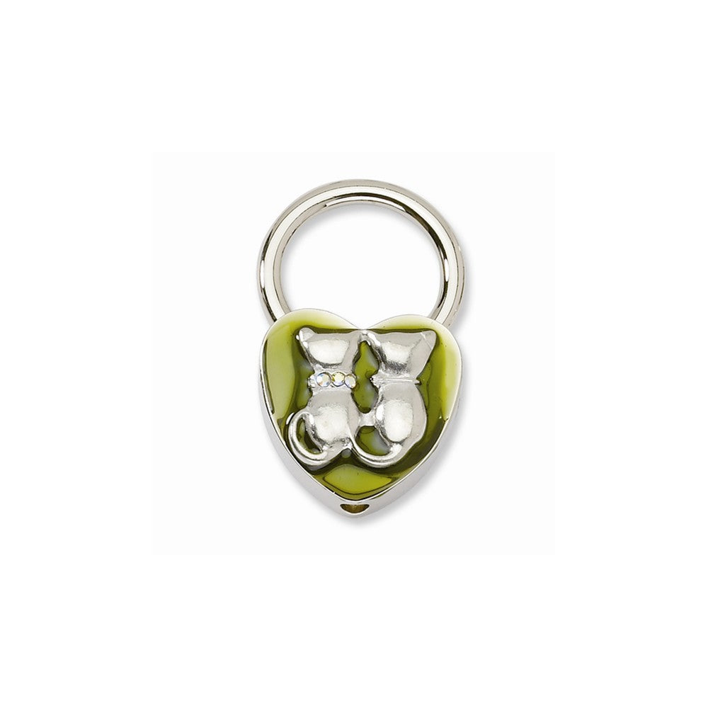 Silver-tone Cats With Crystals Olive Enamel Key Fob
