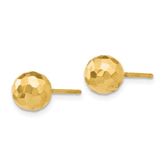 14K Gold Diamond-Cut 7MM Ball Post Earrings for Women Polished Finish