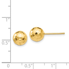 14K Gold Diamond-Cut Ball Post Earrings for Women Polished 8MM