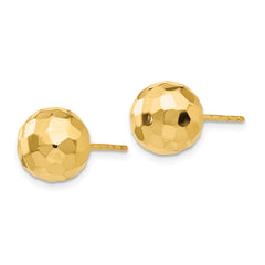 14K Gold Diamond-Cut Ball Earrings with Polished Finish 9.5MM