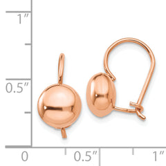 14K Rose Gold Polished Button Dangle Earrings with Kidney Wire Closure