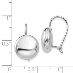 14K White Gold Polished 12mm Button Earrings with Kidney Wire
