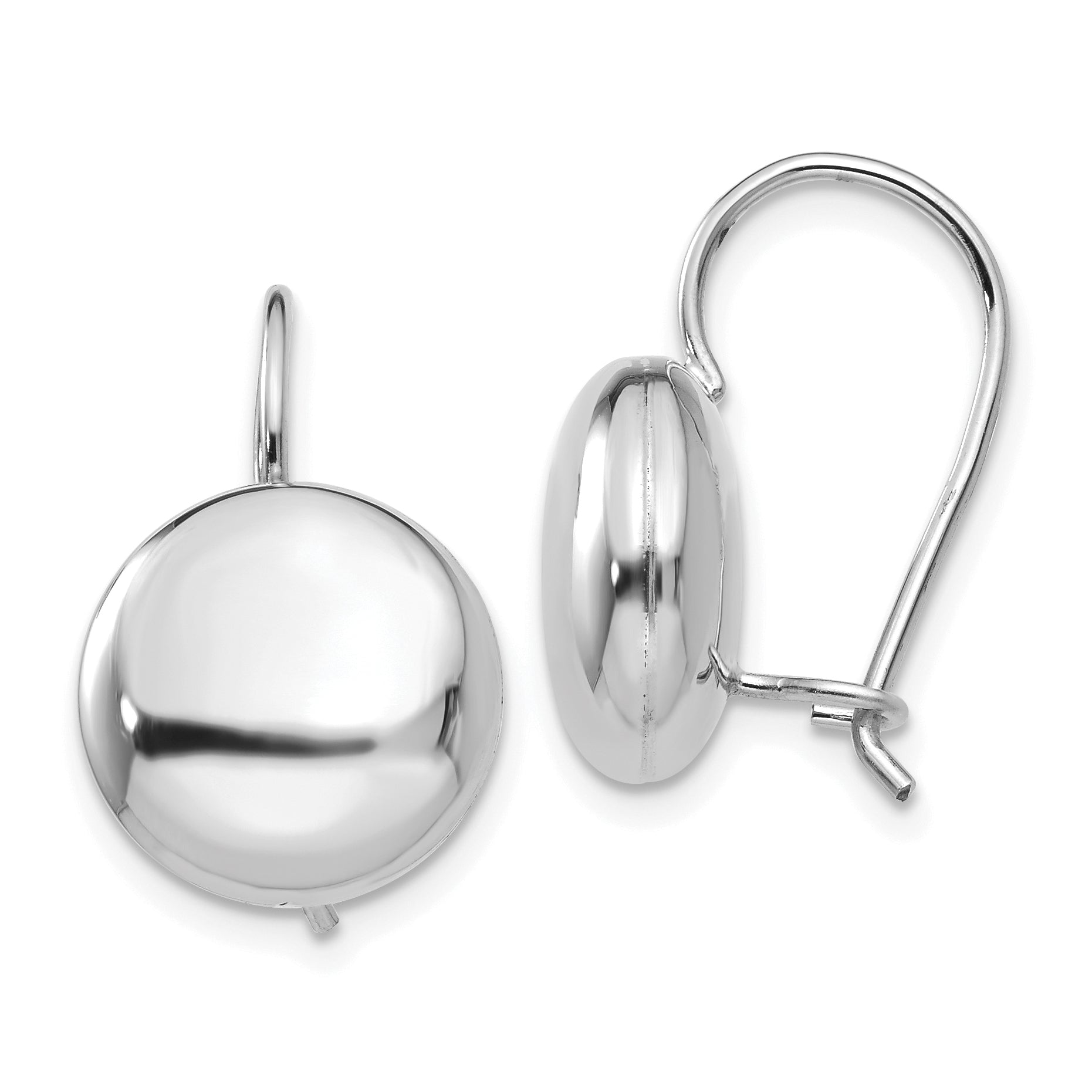14k White Polished 12mm Button Kidney Wire Earrings