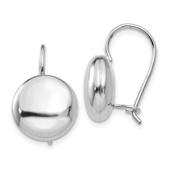 14k White Polished 12mm Button Kidney Wire Earrings