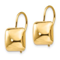 14K Gold Polished Puffed Square Dangle Earrings with Kidney Wire