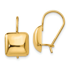 14k Polished 9.5mm Puffed Square Kidney Wire Earrings