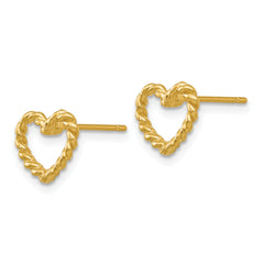 14K Gold Heart Post Earrings with Polished Finish for Women