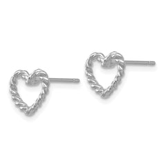 14K White Gold Heart Post Earrings with Polished Rhodium Finish