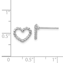 14K White Gold Heart Post Earrings with Polished Rhodium Finish