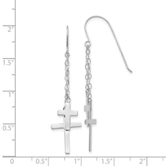 14K White Gold Cross Dangle Earrings with Polished Rhodium Finish