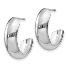 14K White Gold Polished J-Hoop Earrings with Rhodium Finish Elegant 18mm Design